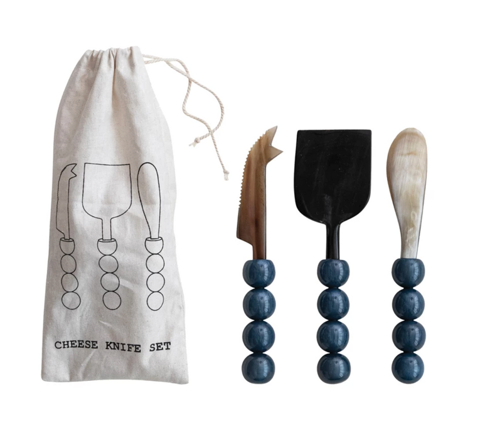 Blue Natural Horn/ Resin Cheese Knife Set